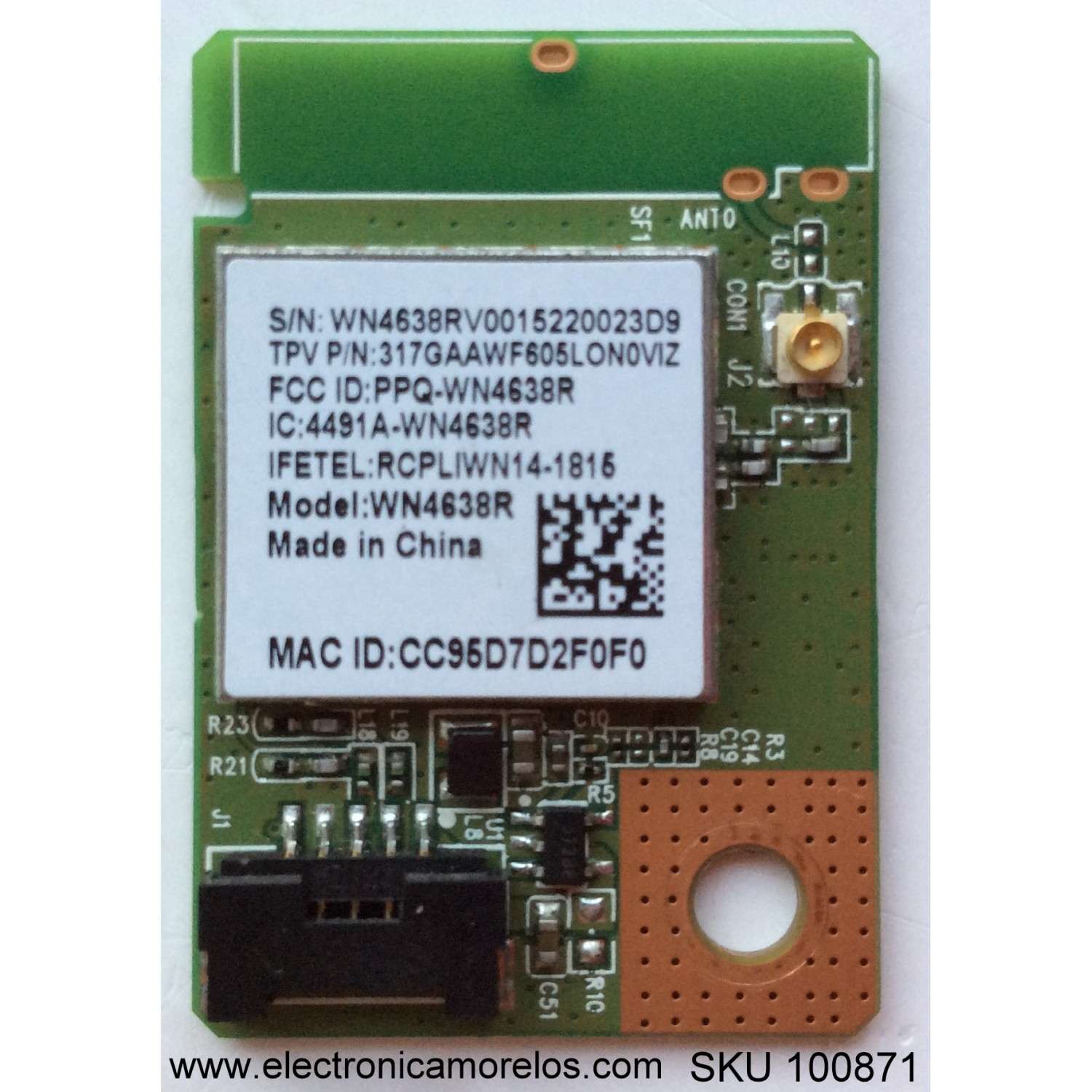 MODULO DE WIFI VIZIO WN4638R / 317GAAWF605LON0VIZ / MODELO D32-D1 LTTUUKAR